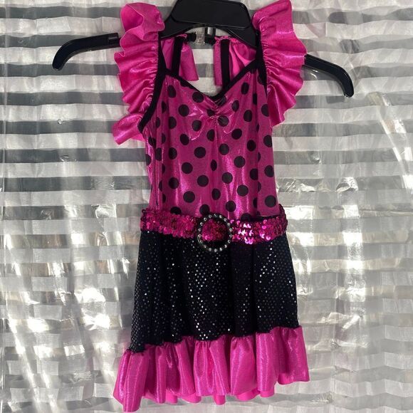 A Wish Come True Pink/Black Sequin Sleeveless Dance Outfit - Picture 1 of 6